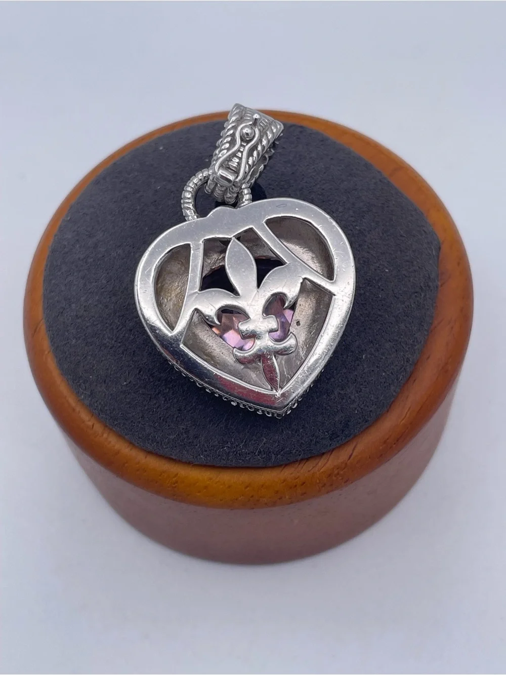 Judith Ripka Sterling Silver 925 Pink CZ Chunky Heart Enhancer Pendant Heavy 19g